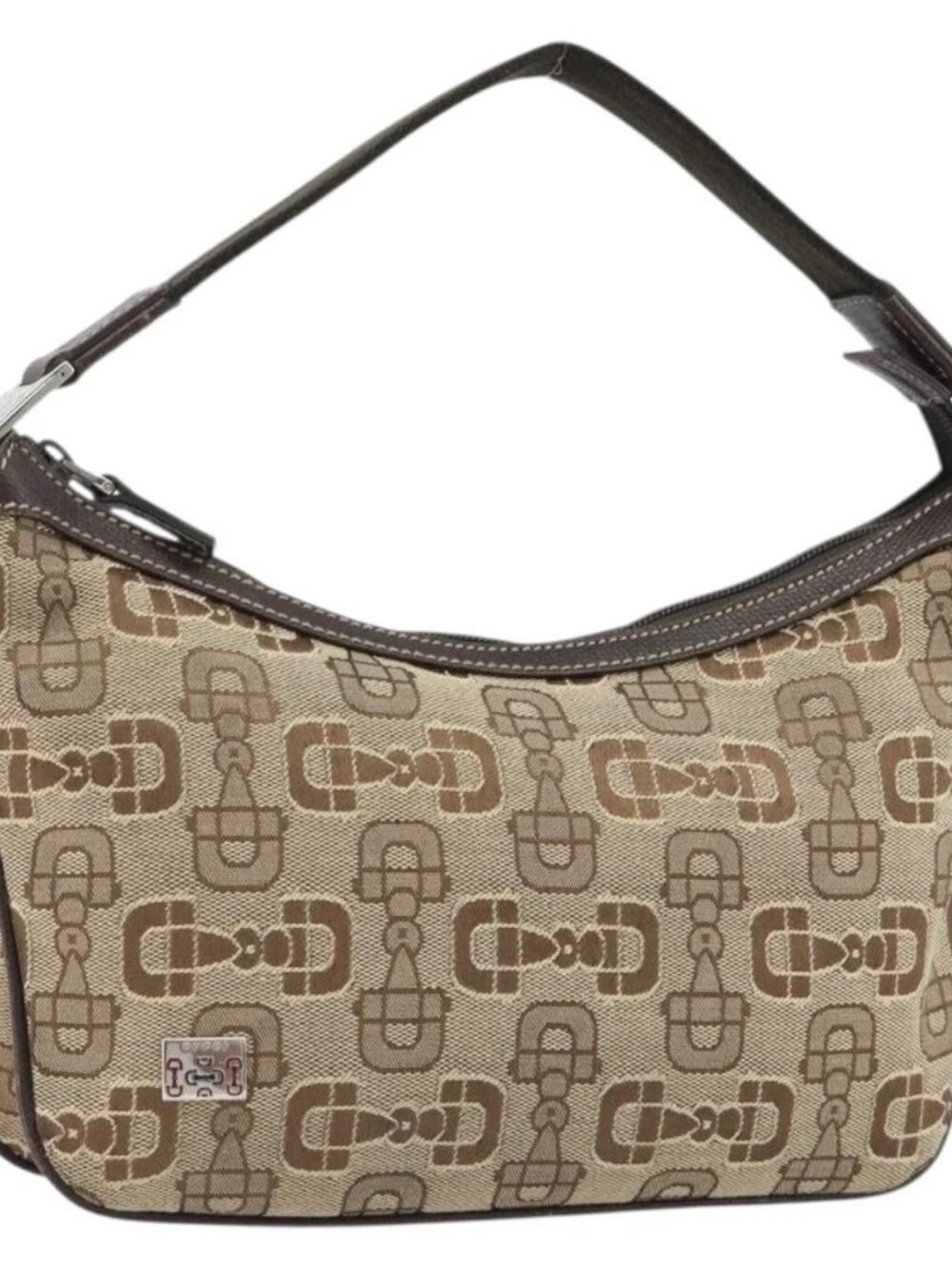 GUCCI Hand Bag Canvas Outlet Beige Silver Auth ka4973